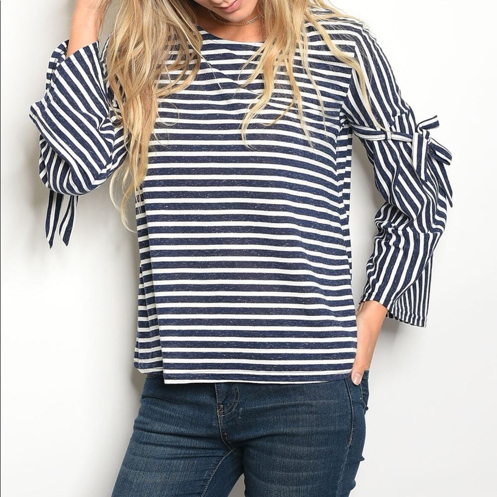 Striped Blue Top Long Sleeve Arm Tie